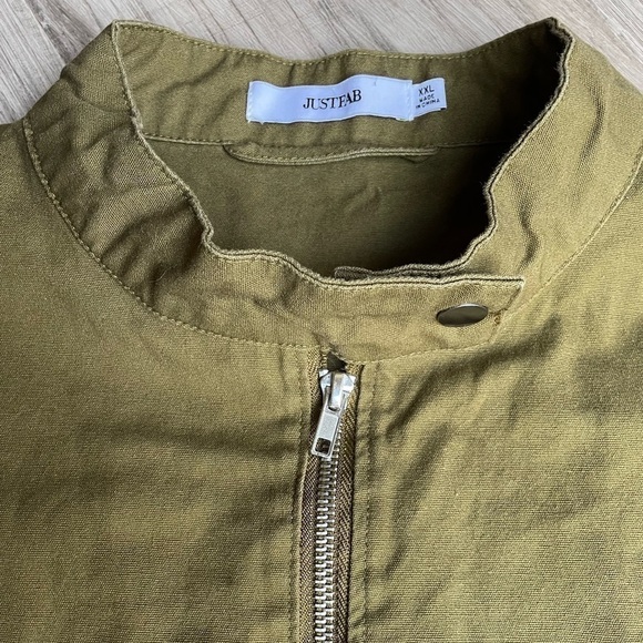 JustFab Canvas Cropped Jacket Balloon Sleeve Olive Green Boxy Cargo Like SZ XXL - Picture 8 of 16